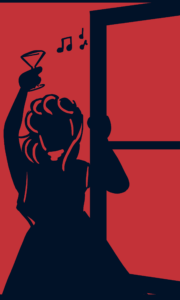 Illustration zum Boku Ball 2026 - feierndes Mädchen in einem Fenster