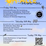 Programm für das ÖH-Alle Seminar:
Freitag: Networking, Walk&Talk, ÖH-Stuff, Fermentations- und Plattenrate Workshop, das Bipol packt, Pubquiz mit Mocktail-Begleitung
Samstag: Brunch, Heilkräuterworkshop, Lerne die Beez kennen, Metnal-Health and Relax&Wellnes-Workshop
Sonntag: Guten Meditations- & Yoga-Morgen, Frühshoppen, Flaschengärten und aquarell malerei