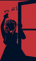 Illustration zum Boku Ball 2026 - feierndes Mädchen in einem Fenster